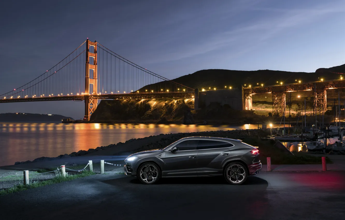 Фото обои Lamborghini, Сан-Франциско, USA, США, Golden Gate Bridge, San Francisco, 2018, кроссовер