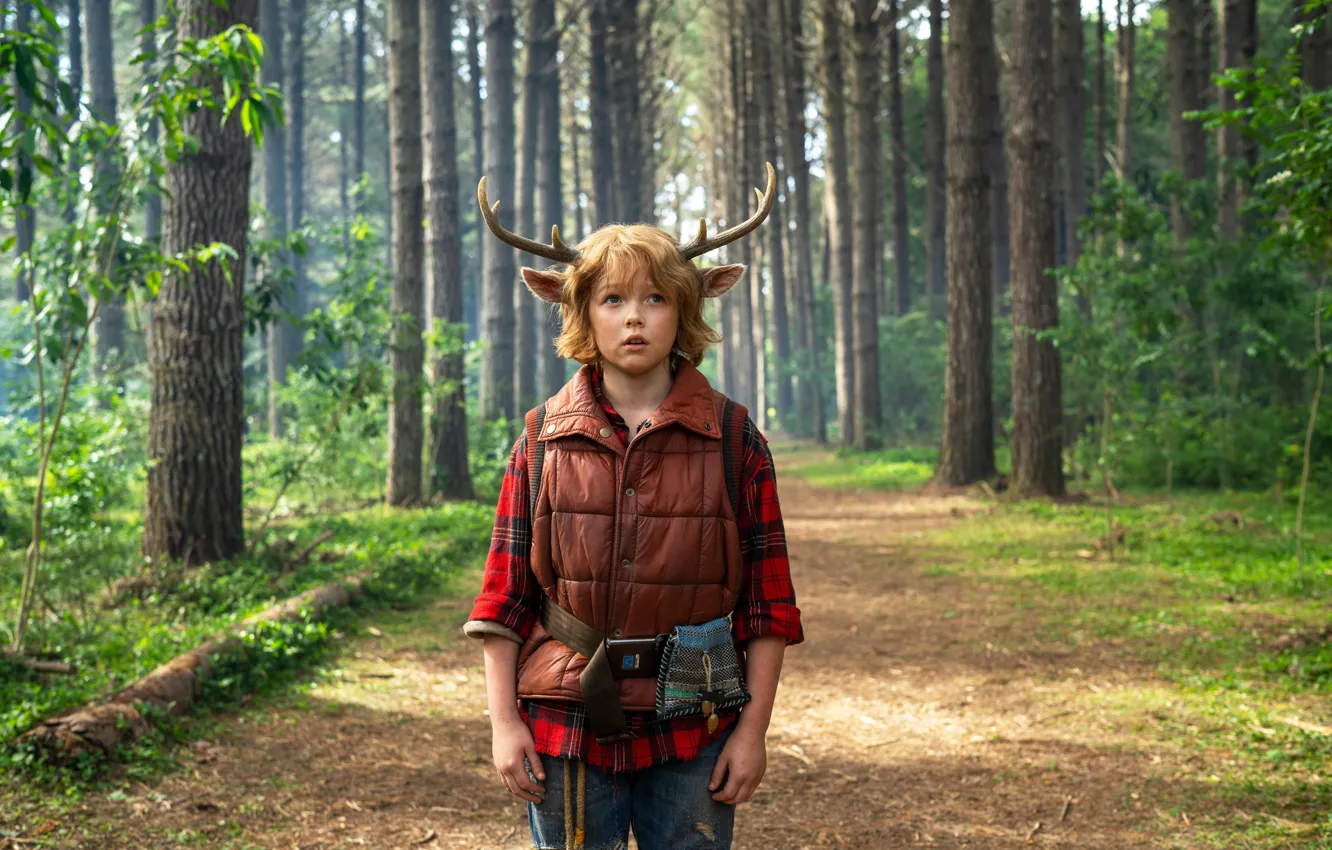 Фото обои Фэнтези, Боевик, Драма, Приключения, Sweet Tooth, Fantasy drama television series, Мальчик с оленьими рогами, Гас