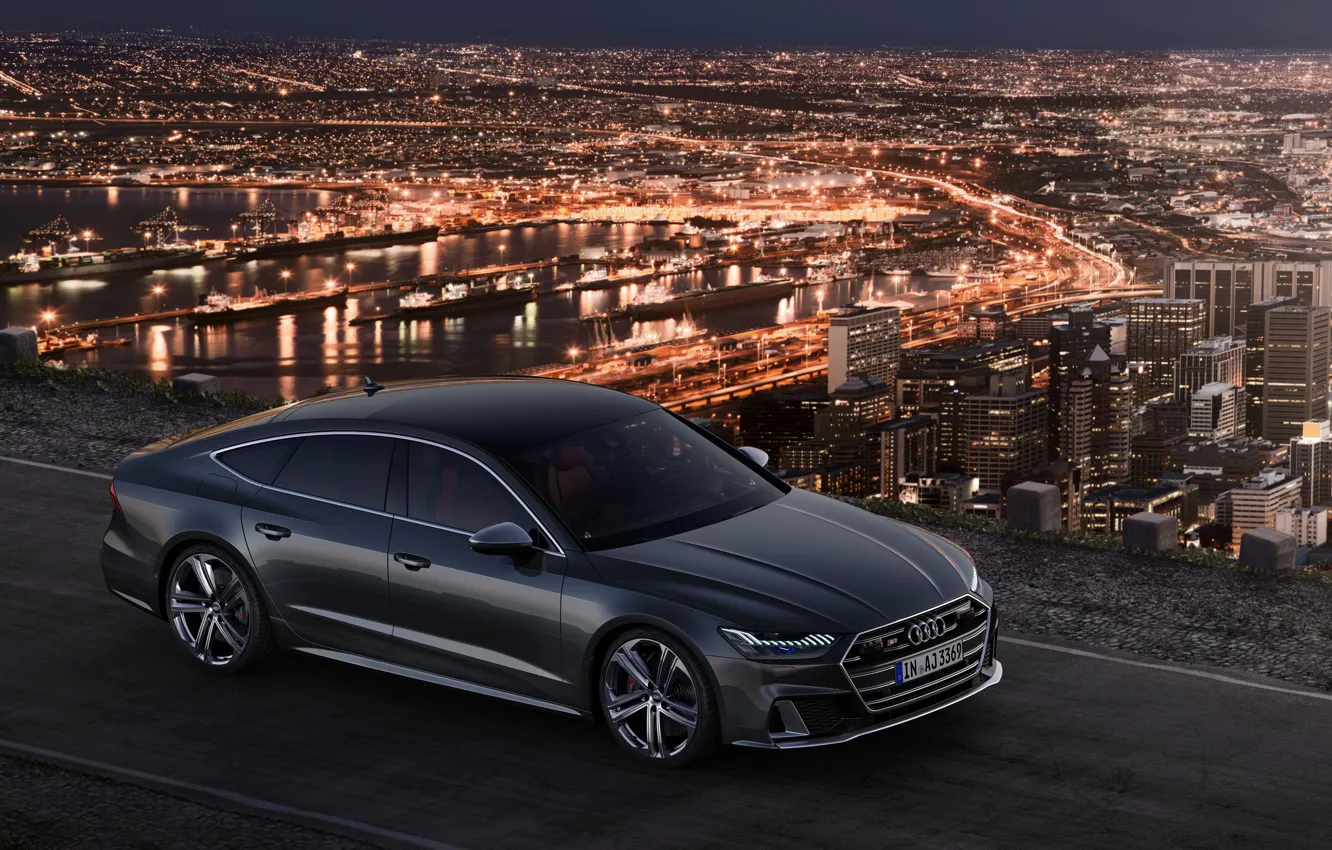 Фото обои город, огни, Audi, Audi A7, 2019, S7 Sportback