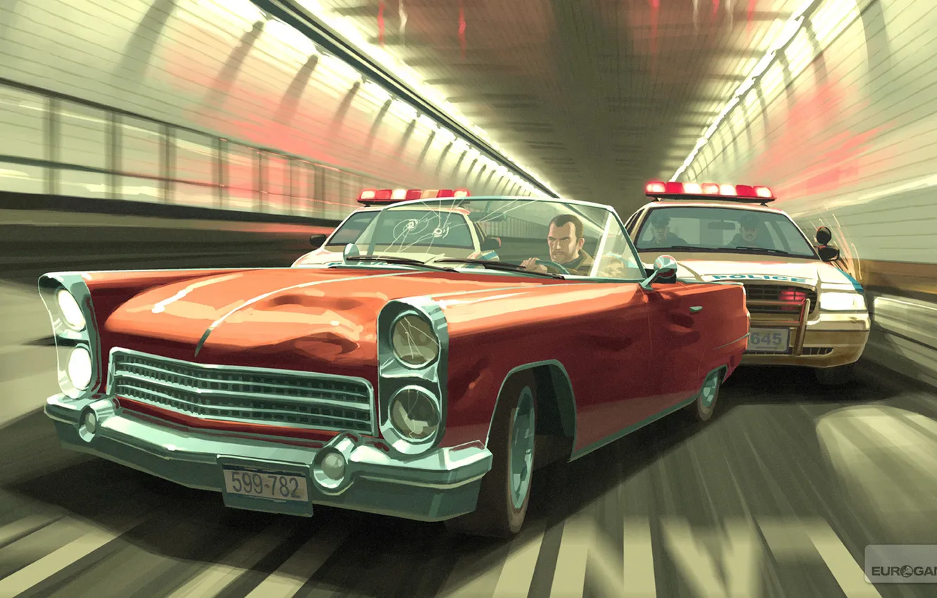 Фото обои машина, полиция, копы, Grand Theft Auto IV, Нико Беллик.