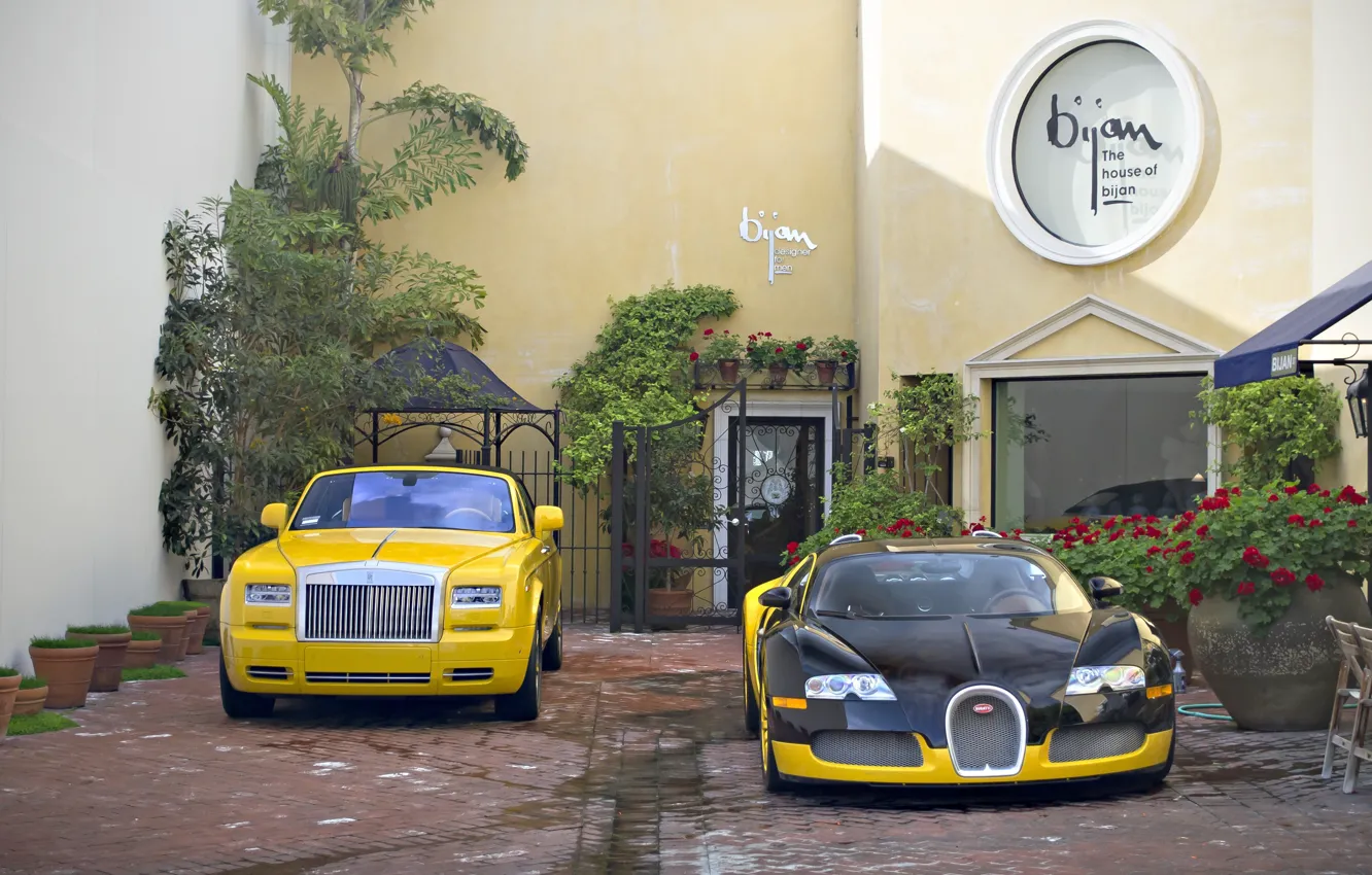 Фото обои Bugatti, veyron, tuning, coupe, rolls-royce, phantom, drophead