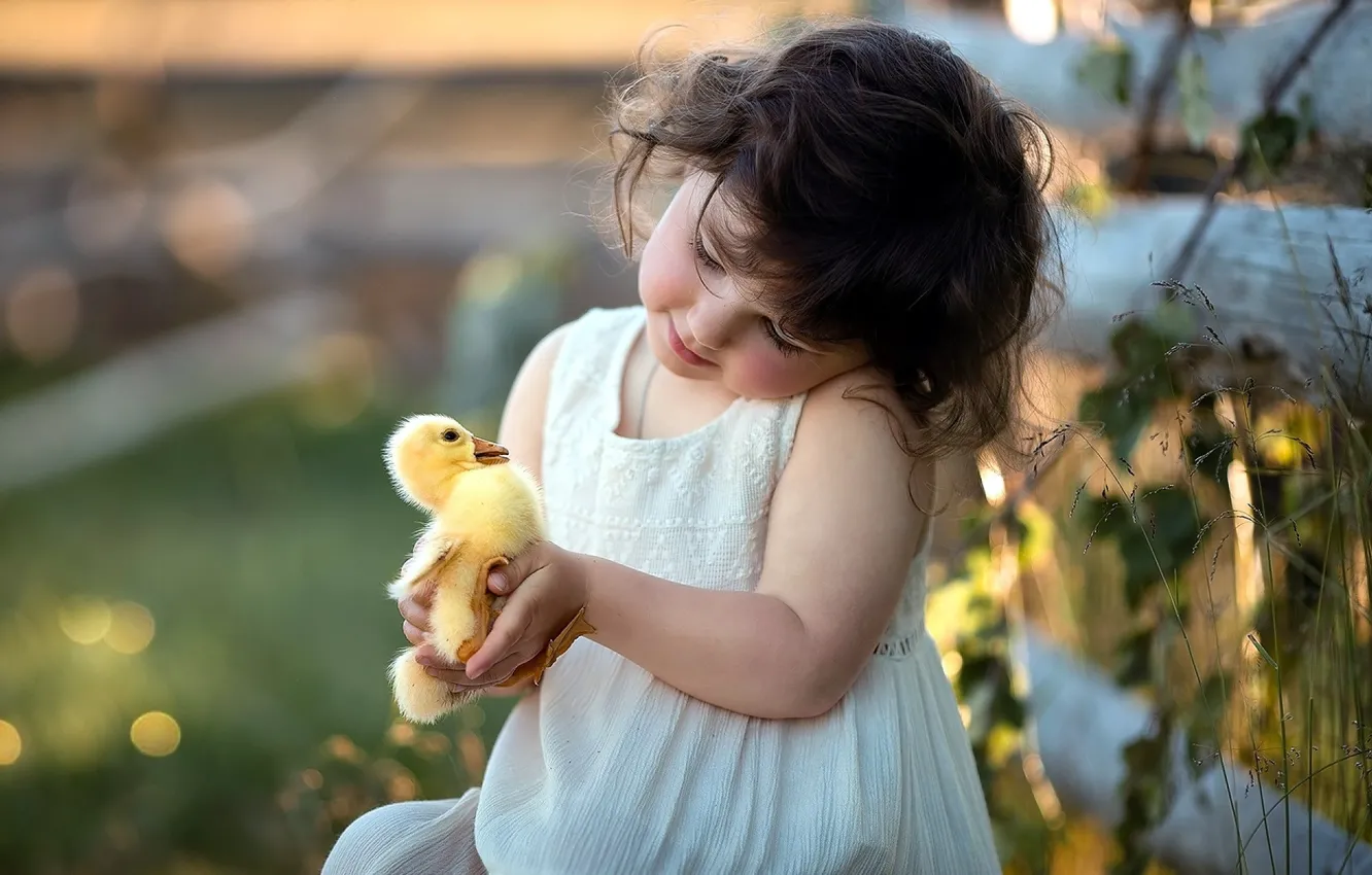 Фото обои настроение, девочка, утёнок