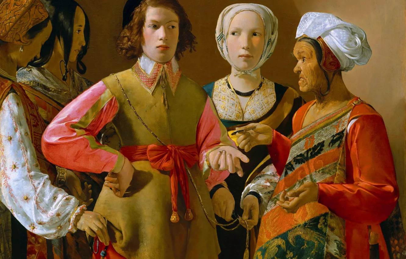 Фото обои Девушки, Картина, Парень, Гадалка, Старуха, Georges de La Tour, Жорж де Латур, Лотарингский живописец