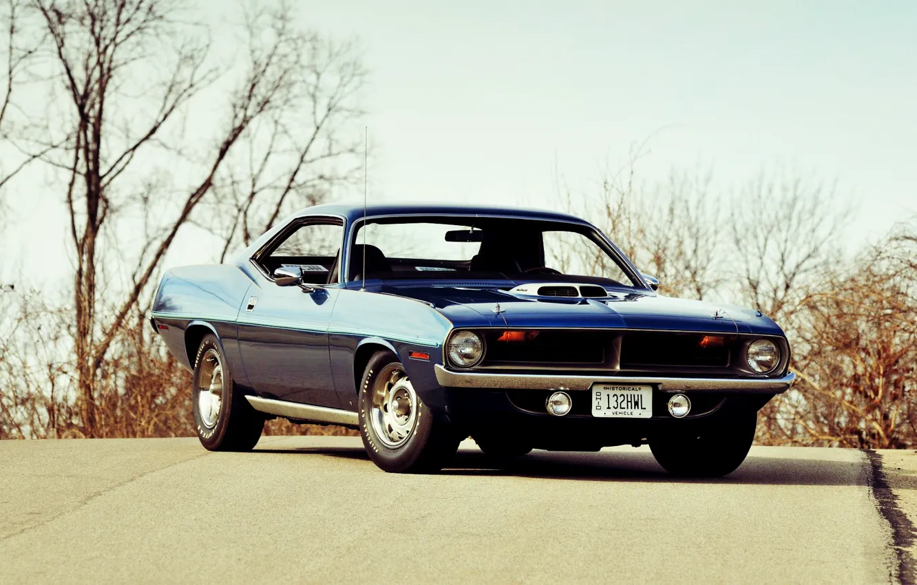 Фото обои Blue, Plymouth, Cuda, Classic car, Hemi