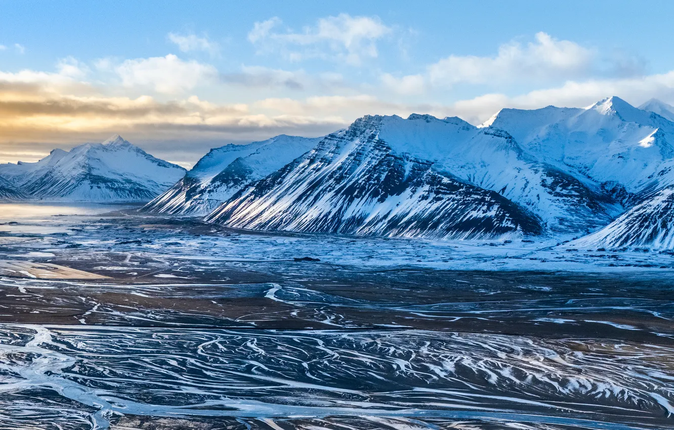 Фото обои пейзаж, горы, панорама, Исландия, Vestrahorn