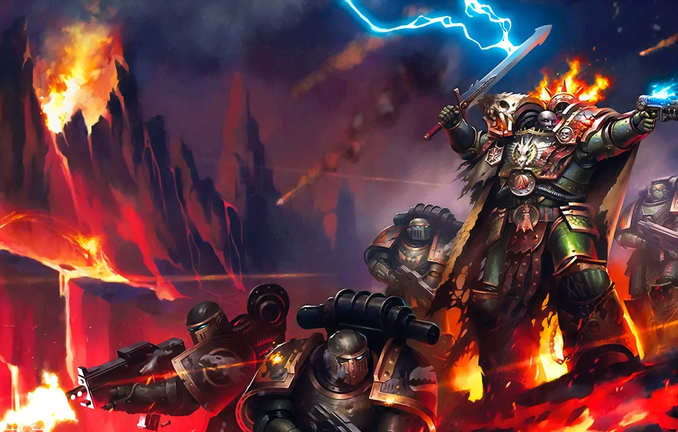 Фото обои space marines, Warhammer 40 000, Salamanders, primarch, Vulkan