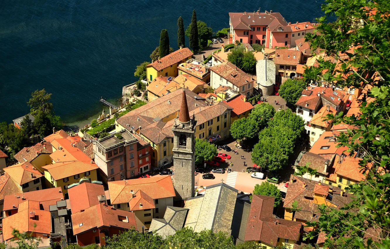 Фото обои город, озеро, здания, дома, крыши, Италия, Italy, Lombardia