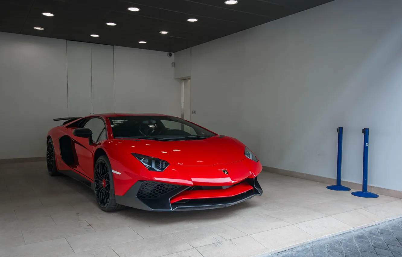 Фото обои Lamborghini, Red, Aventador, LP-750-4, SV