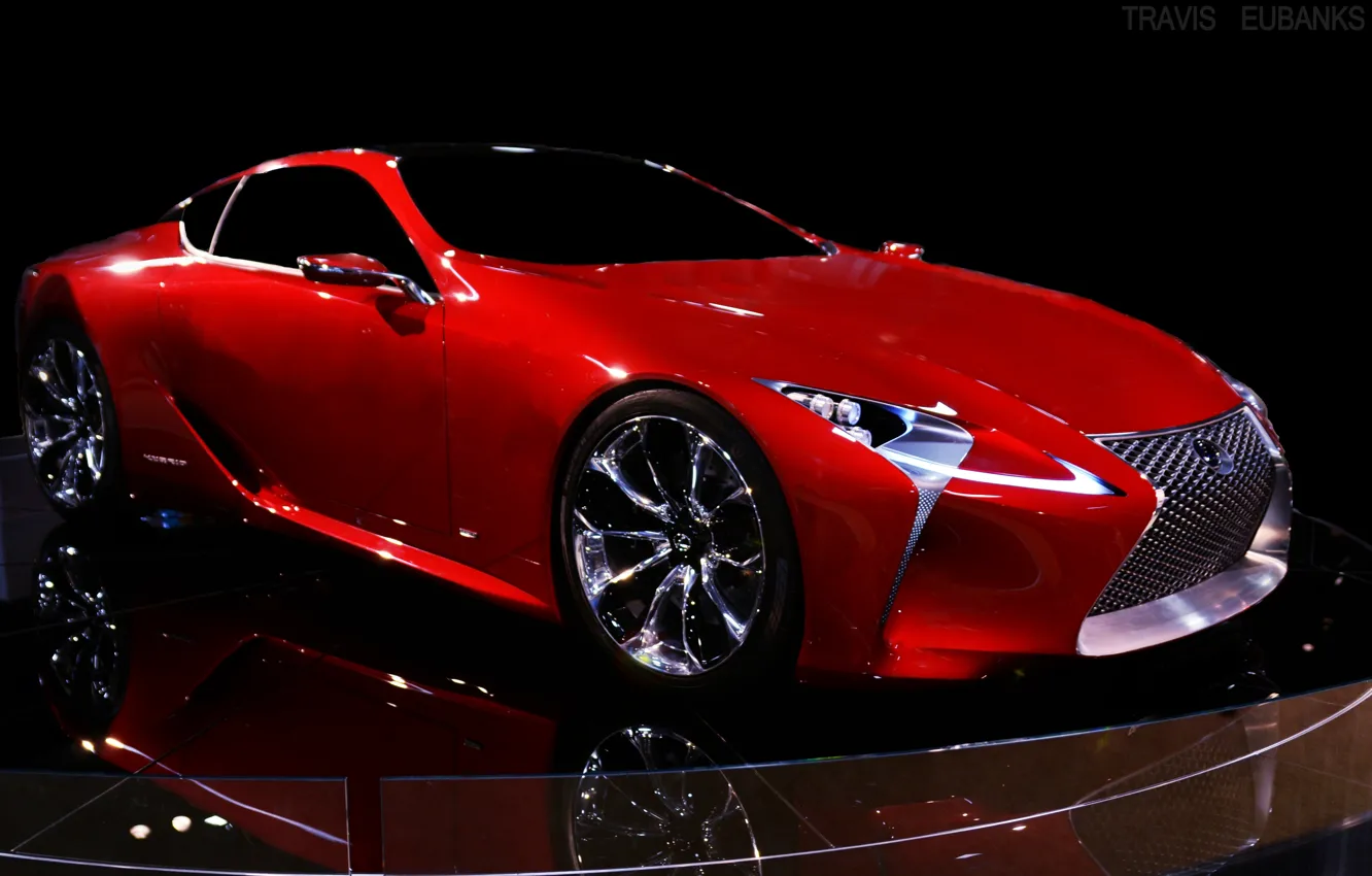 Фото обои красный, концепт-кар, Concept Car, Lexus LF-LC, огромная фирменная веретенообразная решетка радиатора