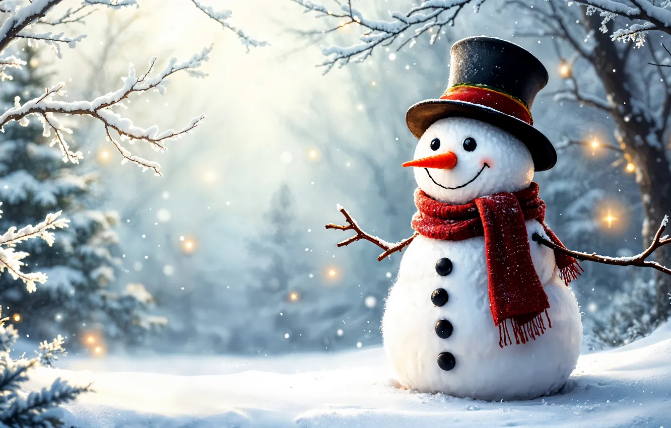 Фото обои зима, снег, украшения, Рождество, Новый год, снеговик, happy, Christmas