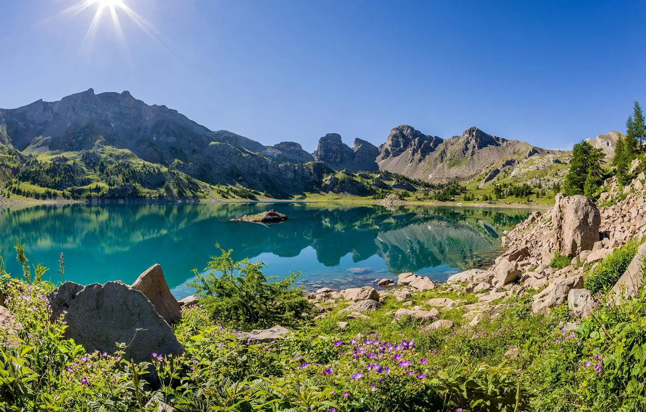 Фото обои лето, горы, озеро, Франция, Альпы, le Lac d'Allos