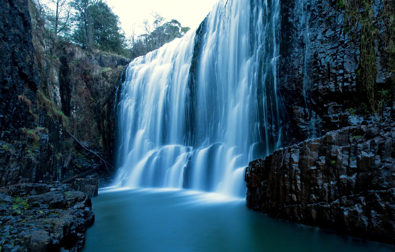 Фото обои скала, синева, камни, обрыв, водопад, Австралия, Tasmania, West Ridgley