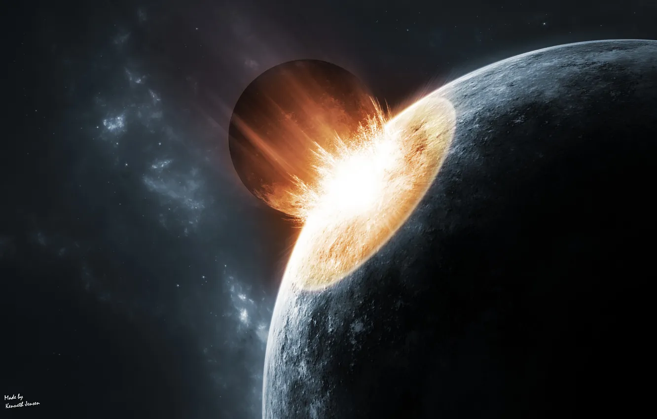Фото обои огонь, планета, катастрофа, астероид, ударная волна, гибель, impact