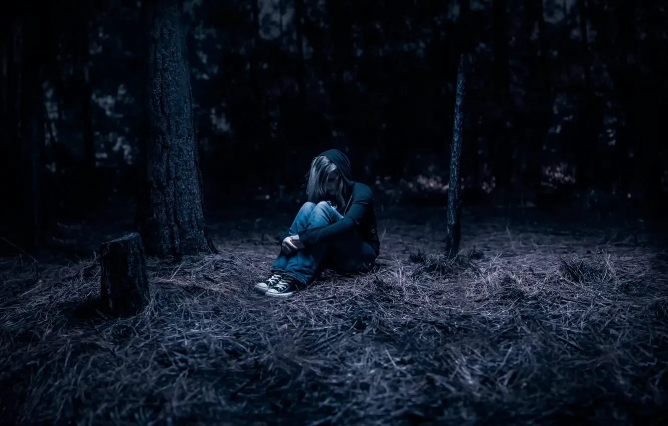 Фото обои девушка, одиночество, в лесу