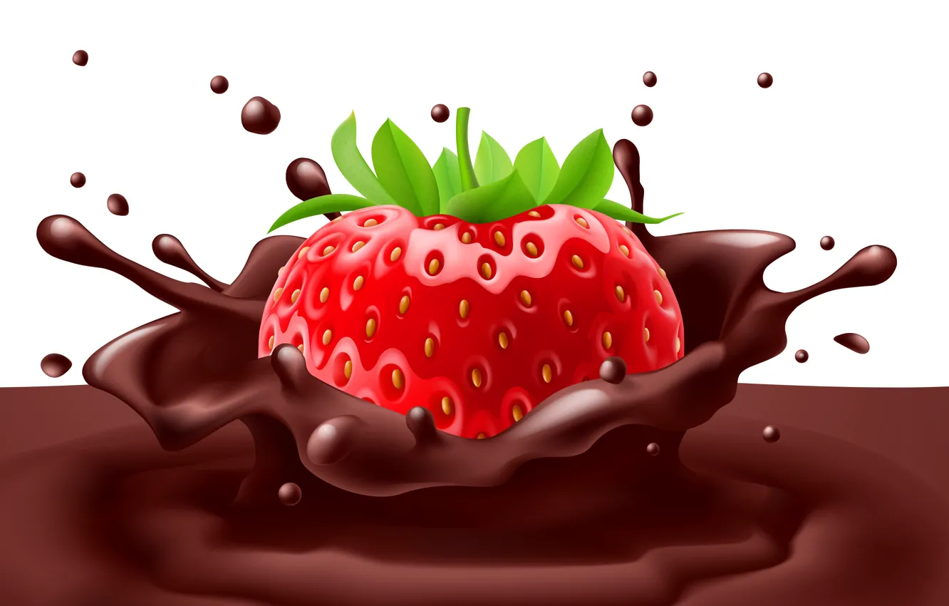 Фото обои шоколад, всплеск, клубника, ягода, chocolate, Berries