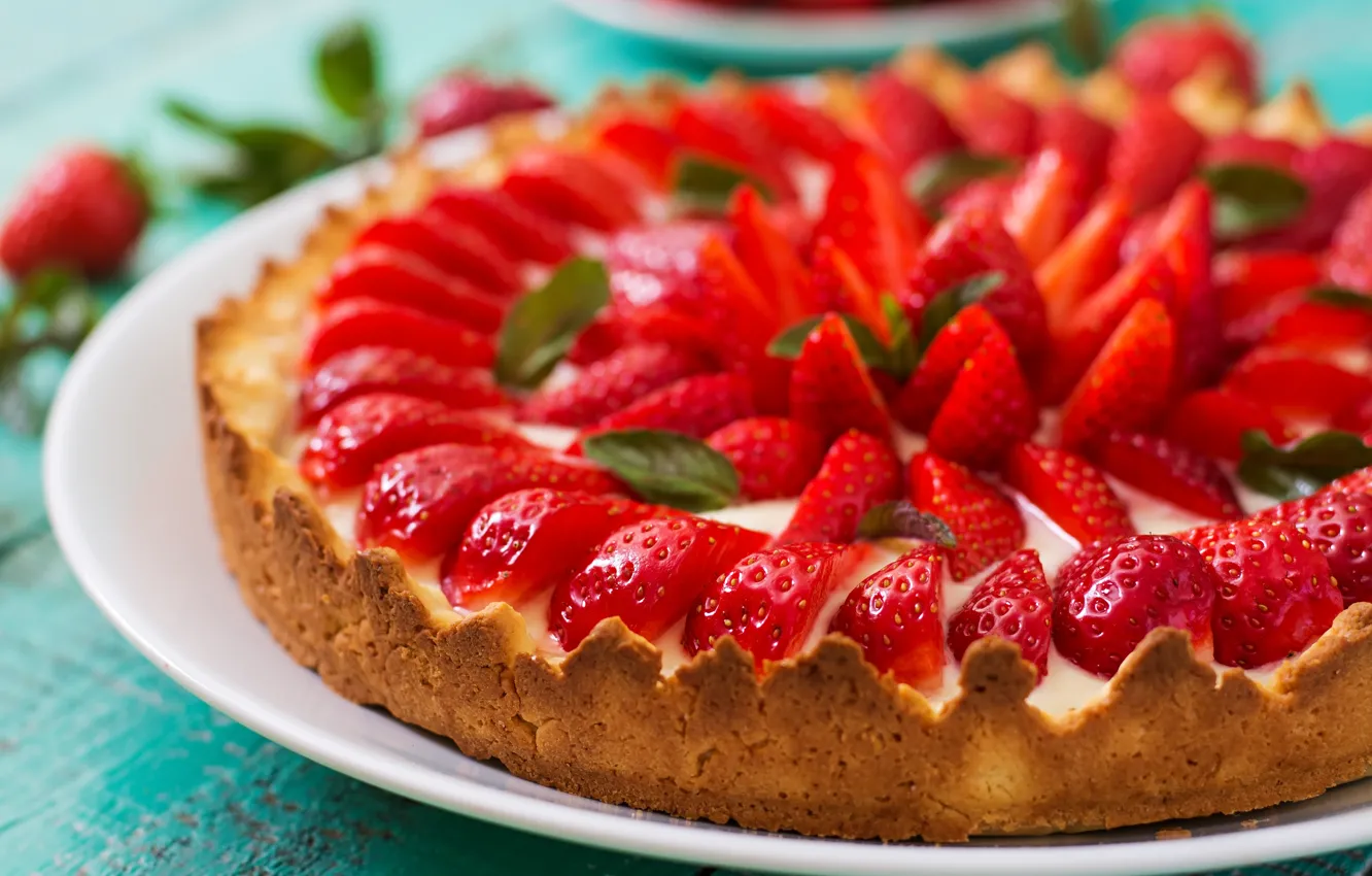 Фото обои ягоды, клубника, пирог, выпечка