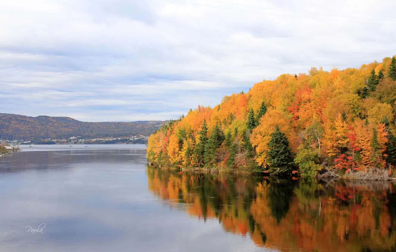 Фото обои осень, лес, небо, облака, горы, озеро