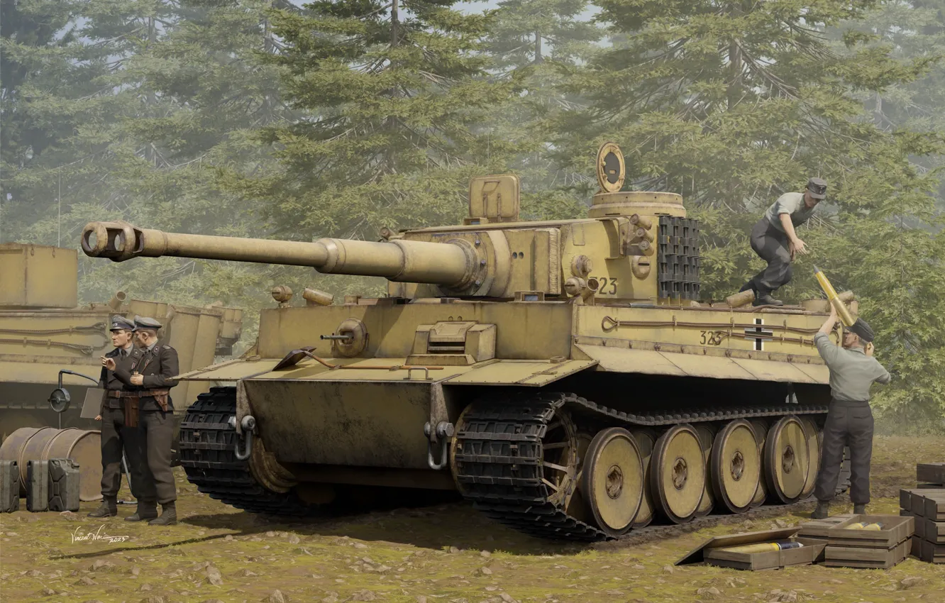 Фото обои Тигр, Танк, Panzerwaffe, Тяжелый танк, Tiger I, Танкисты, Бронетехника, Третий Рейх