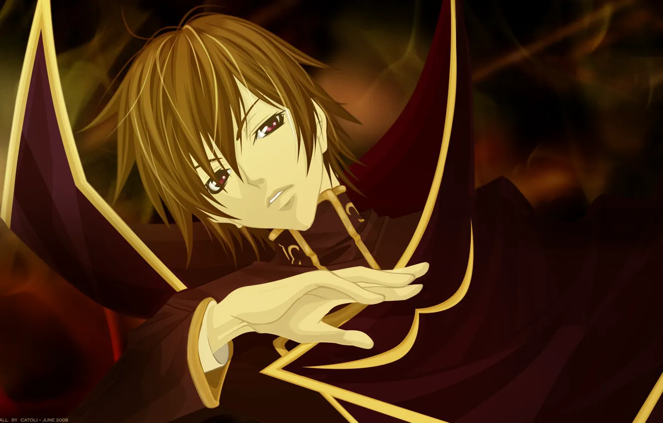 Фото обои взгляд, аниме, арт, парень, Плащ, Code Geass, Лилуш