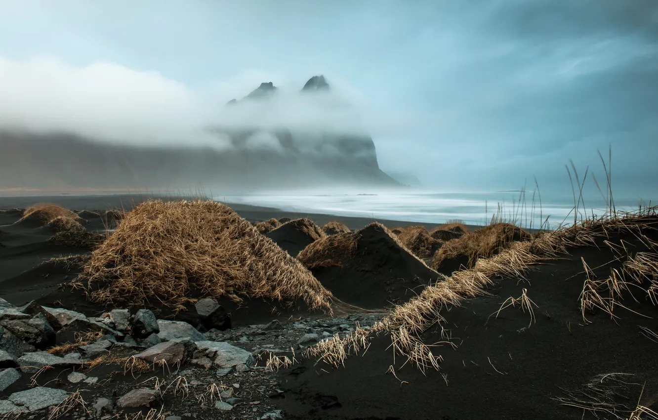 Фото обои море, туман, берег