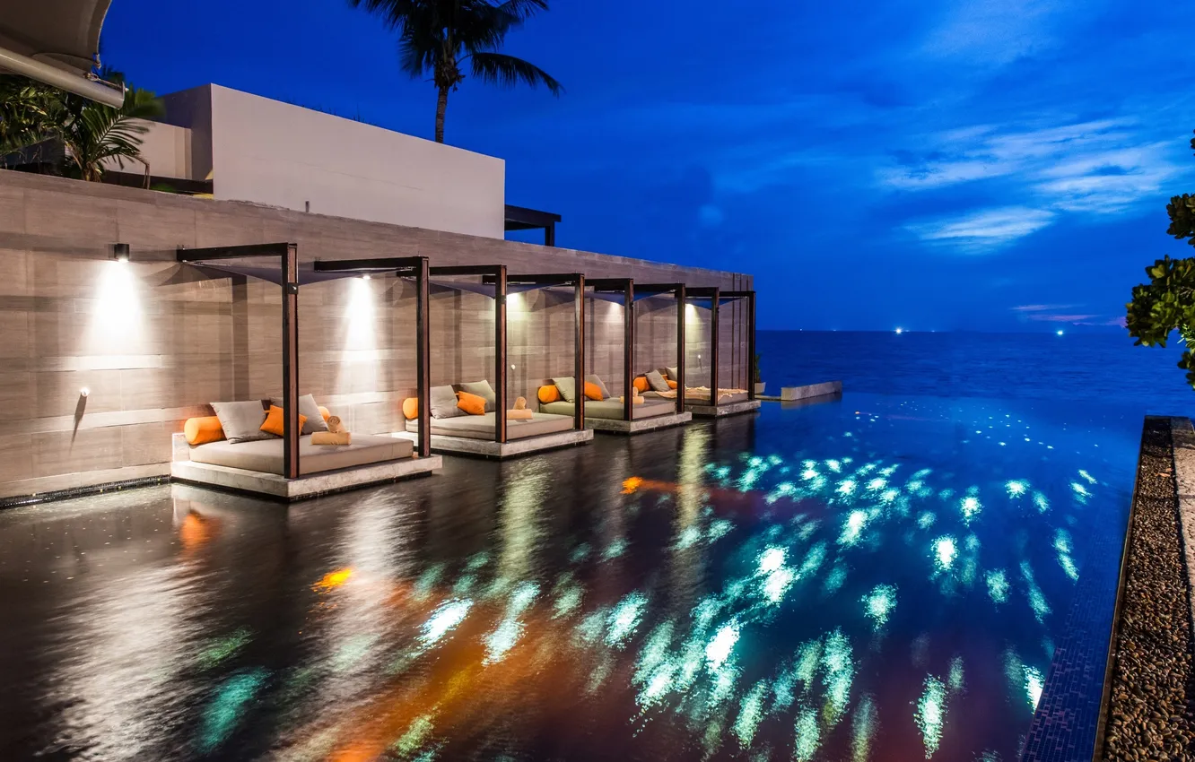 Фото обои океан, вечер, бассейн, Таиланд, отель, Phuket, Thailand