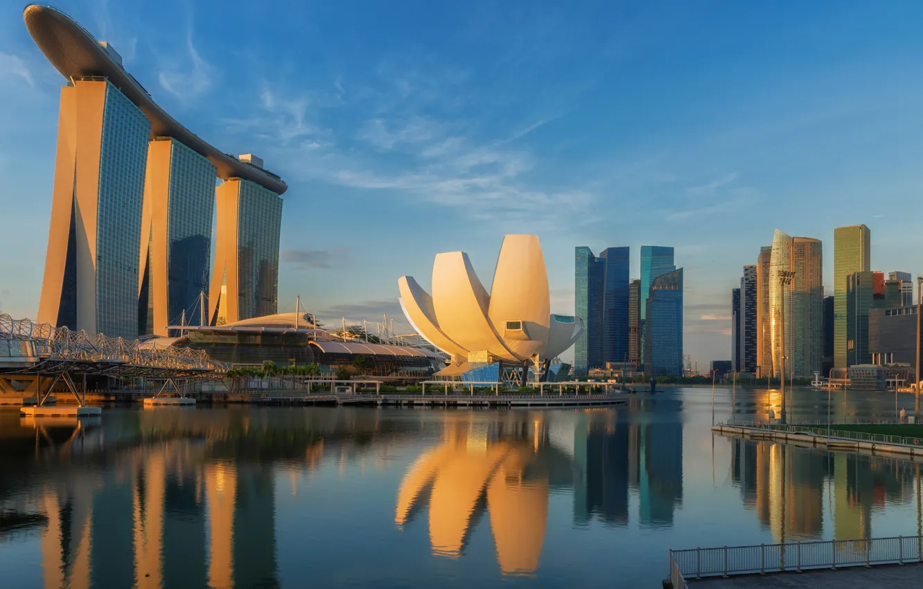 Фото обои lights, небоскребы, Сингапур, архитектура, мегаполис, blue, night, fountains