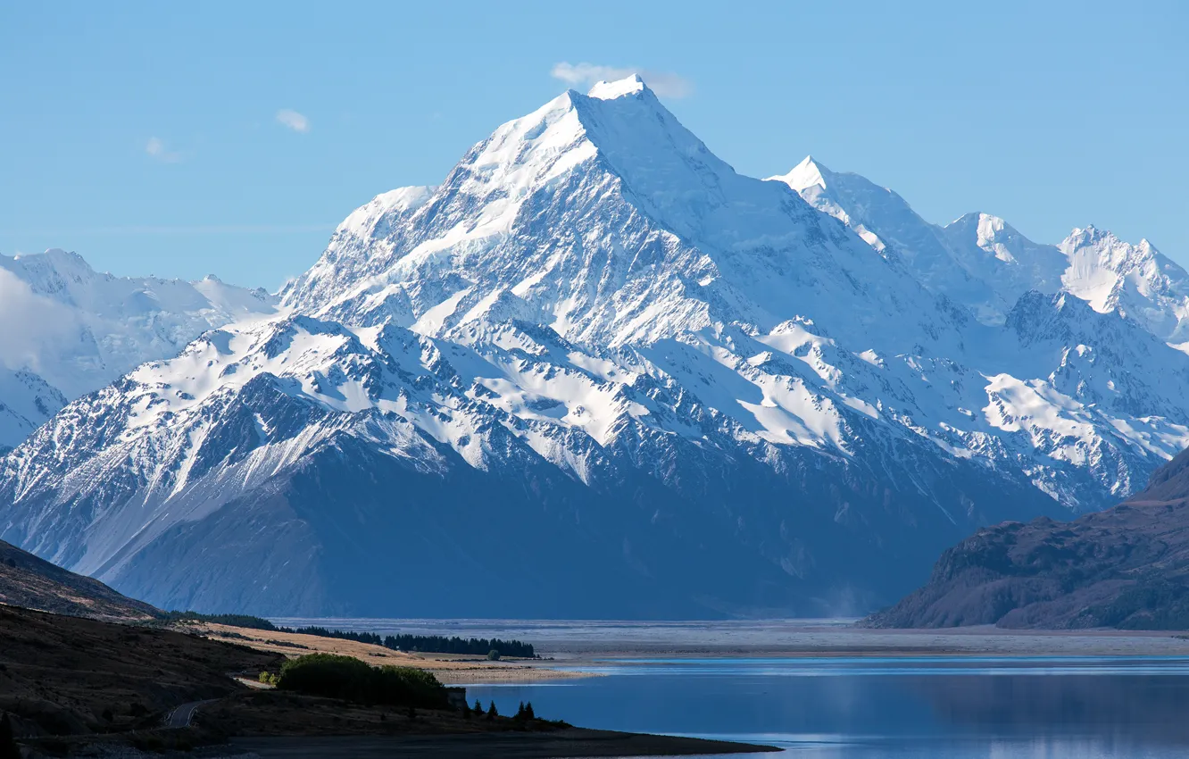 Фото обои снег, горы, New Zealand, озеро., Mount Cook, Aoraki National Park