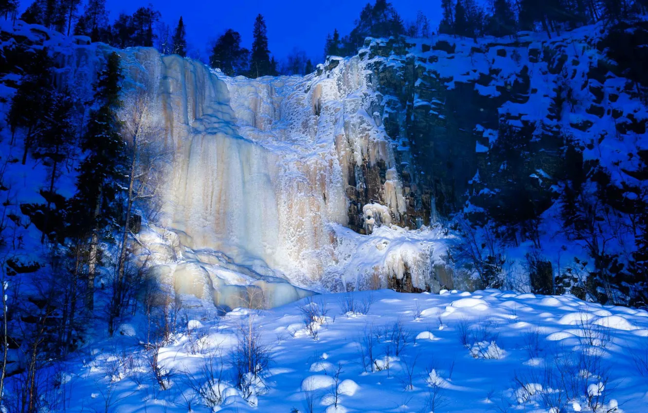 Фото обои лед, зима, снег, водопад, Финляндия, Короуома