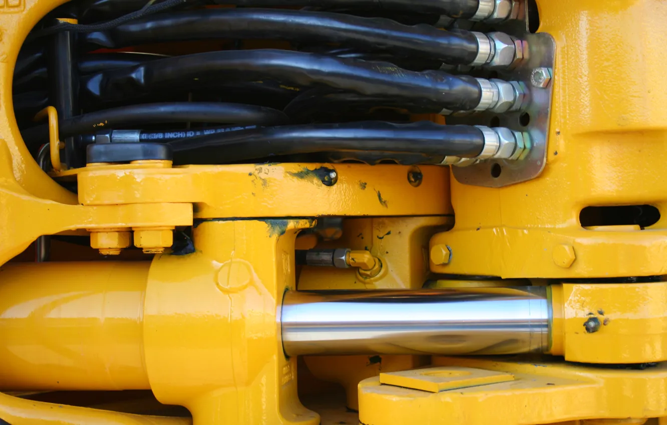 Фото обои metal, yellow, machine, cables, hydraulic