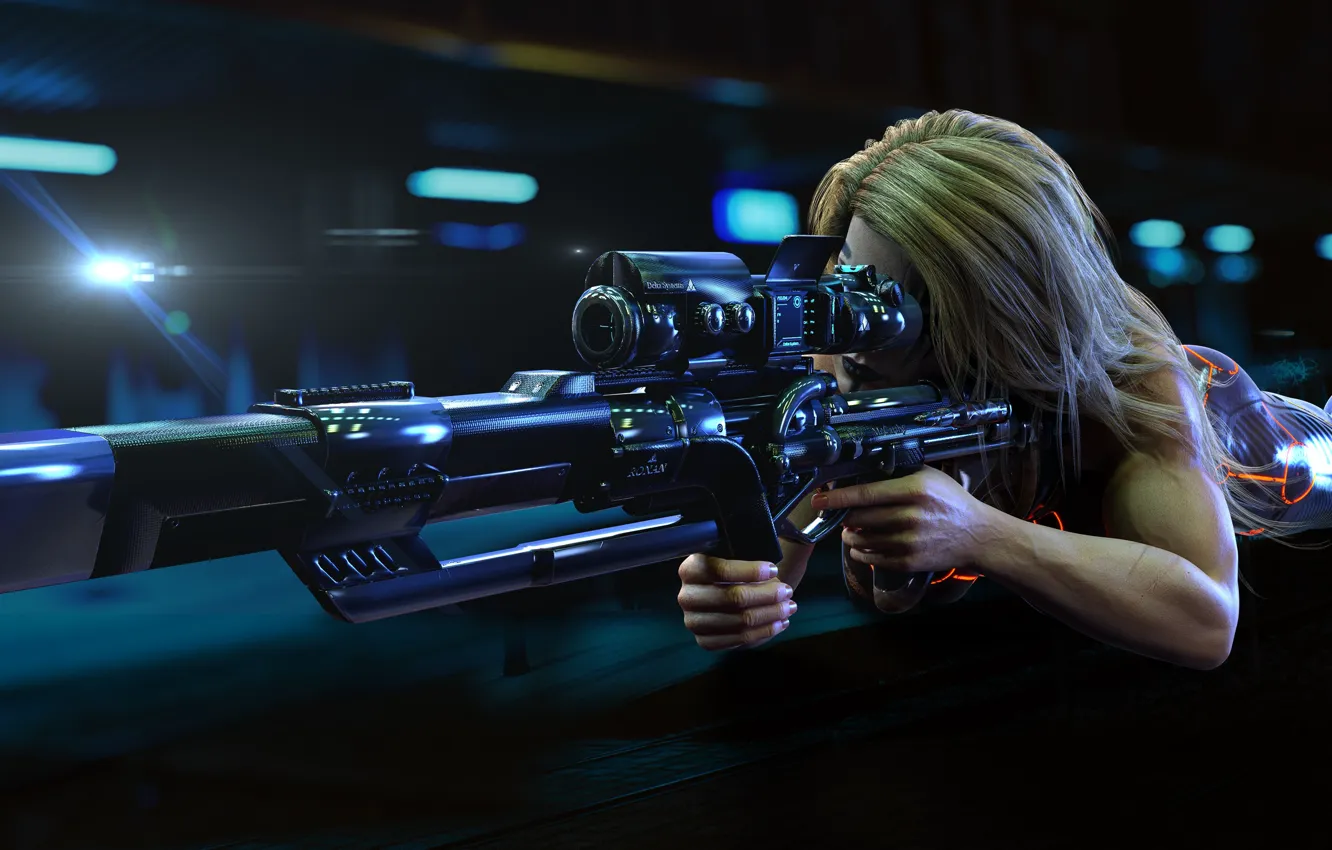 Фото обои Cool, Снайпер, Прицел, Киборг, Снайперская винтовка, Сбоку, Cyborg, Sniper
