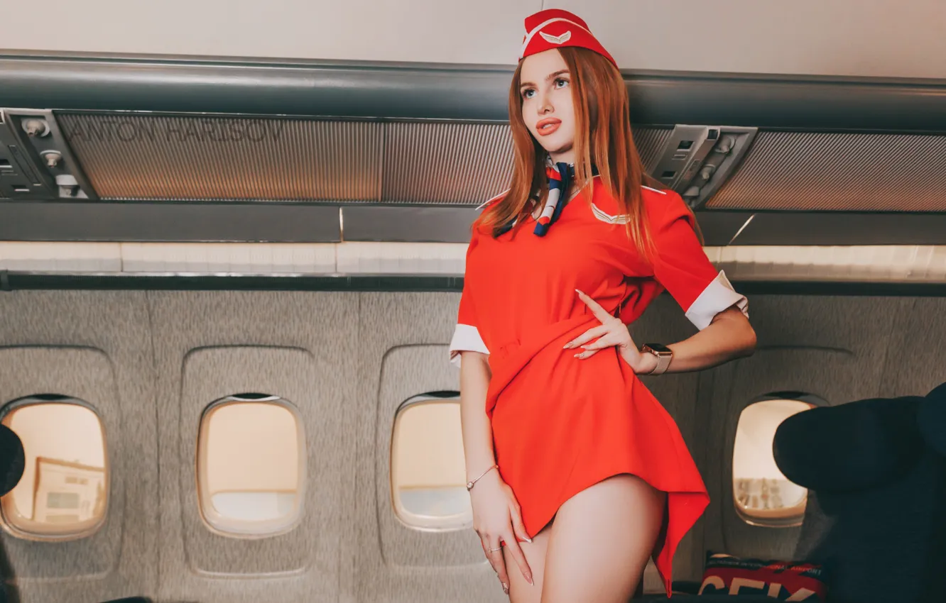 Фото обои Девушка, форма, самолёт, стюардесса, Антон Харисов, Ксения Серкова