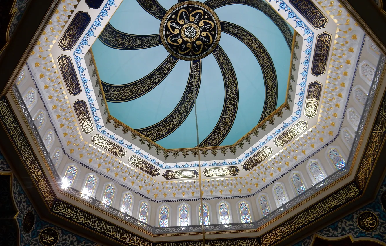 Фото обои фон, widescreen, обои, витражи, мечеть, wallpaper, купол, широкоформатные