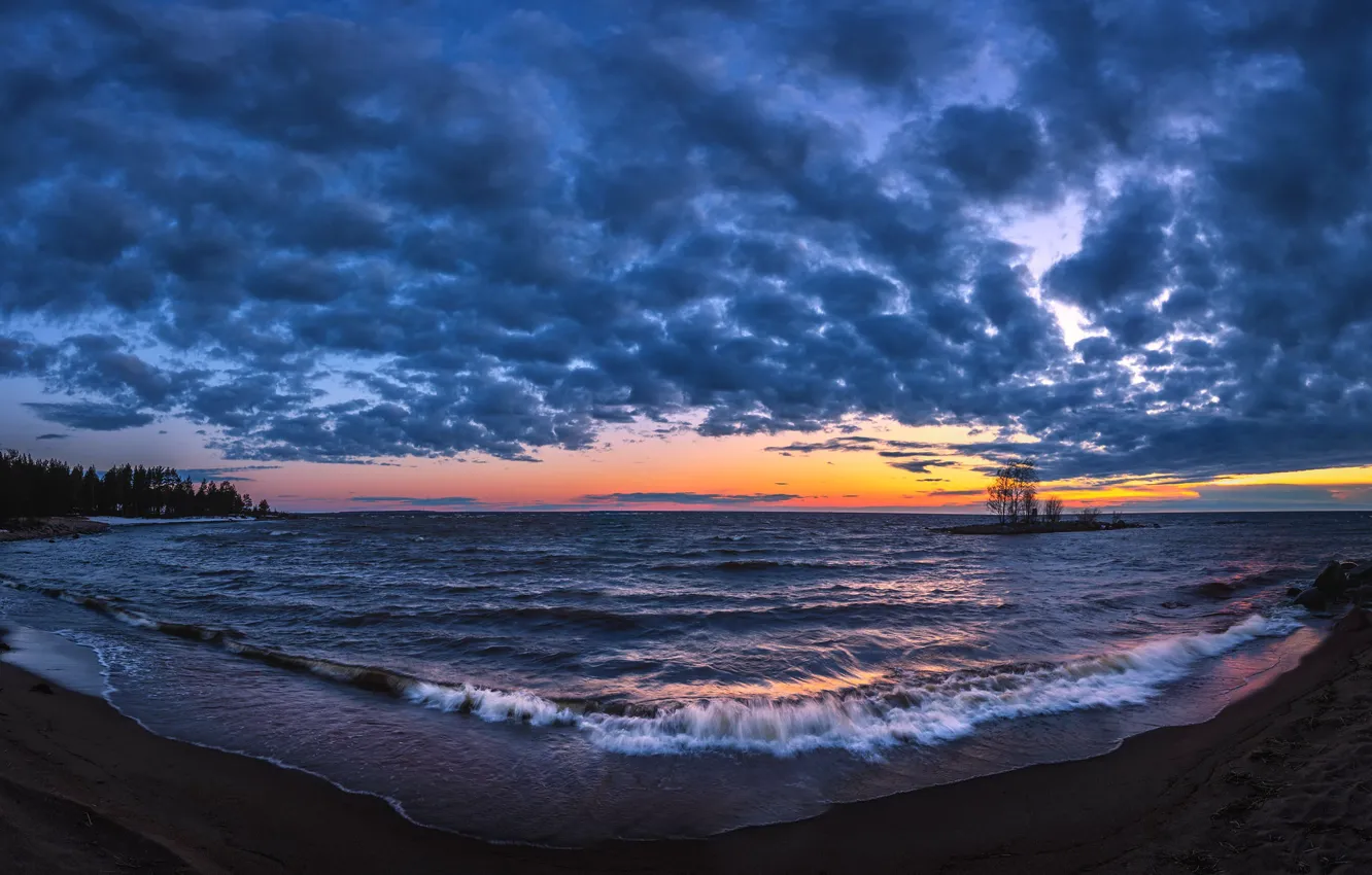 Фото обои море, закат, берег