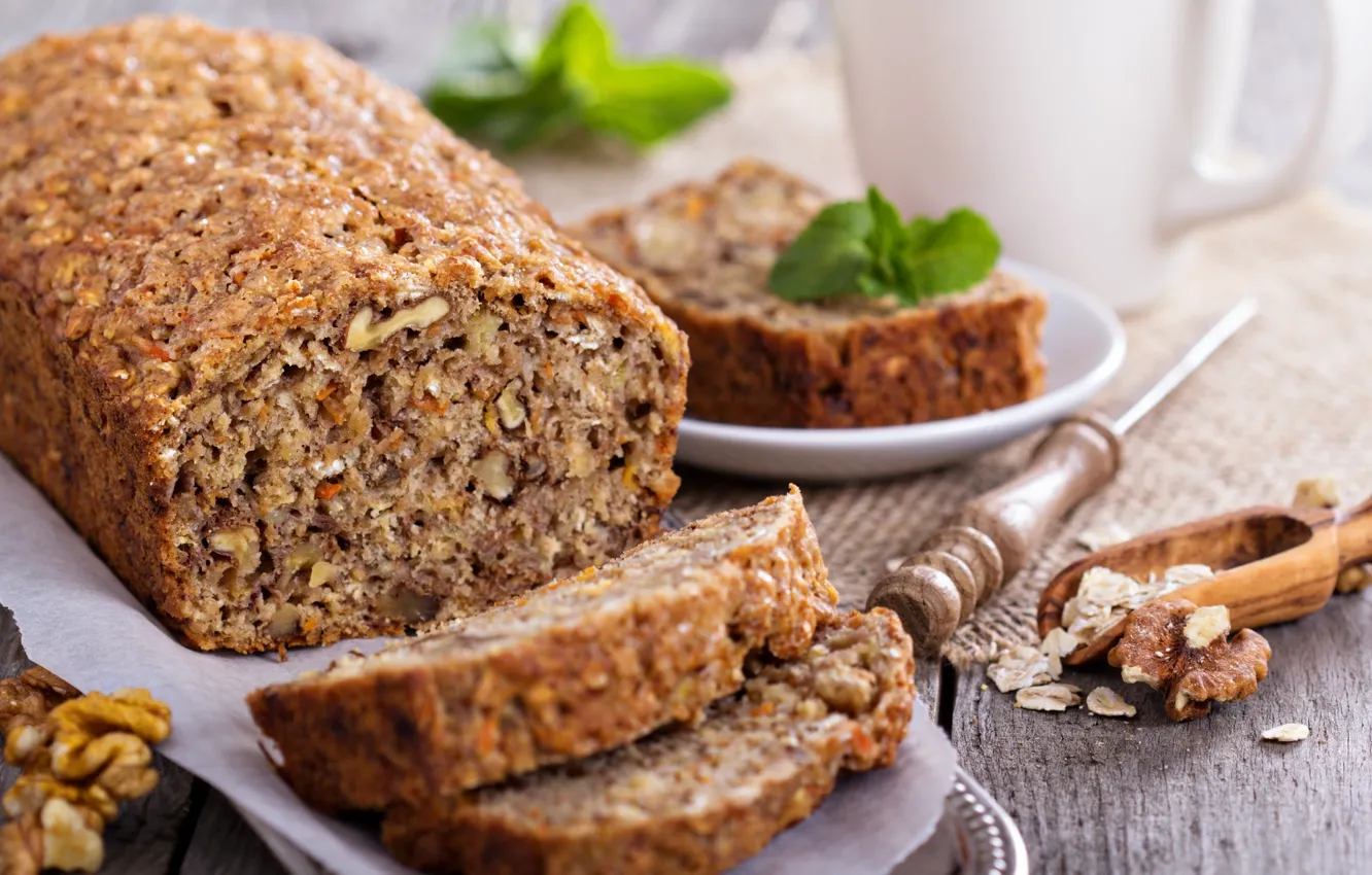 Фото обои морковь, carrot, bread with oats and nuts, Вегетарианский банан, хлеб с овсом и орехи, Vegetarian …