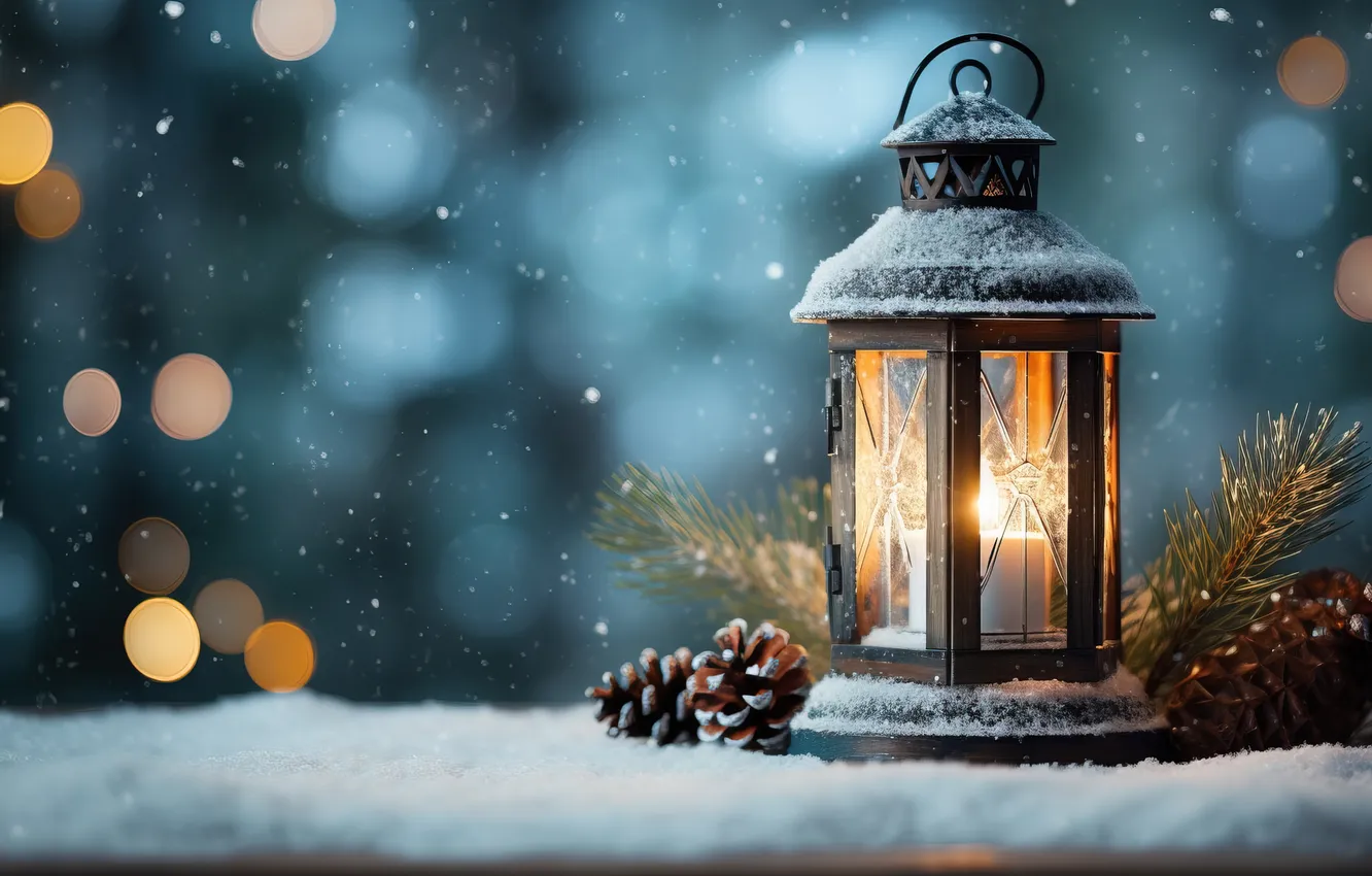 Фото обои зима, снег, ночь, Рождество, фонарь, Новый год, Christmas, night