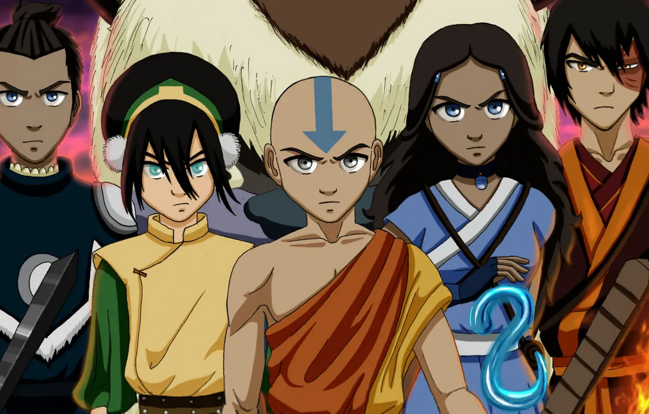 Фото обои Зуко, Аанг, Катара, Avatar: The Last Airbender, Аватар: Легенда об Аанге, Тофф, Аппа, Сокка