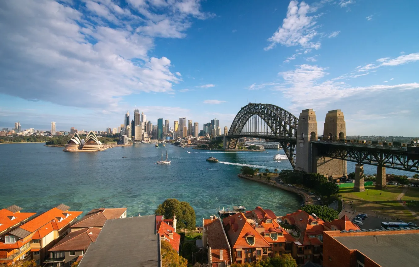 Фото обои море, мост, город, корабли, Австралия, Сидней