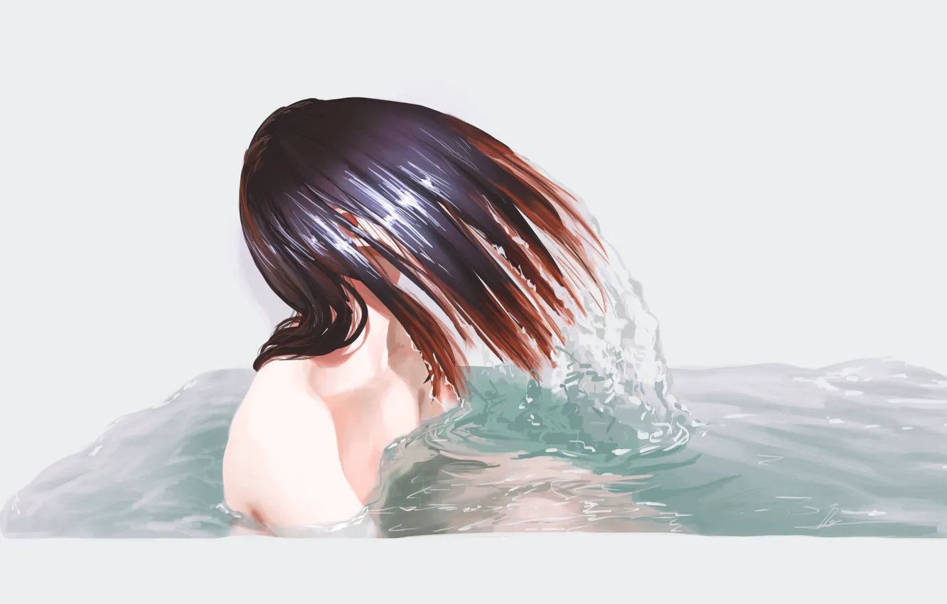 Фото обои Вода, Девушка, Рисунок, Волосы, Ванная, Арт, Mermaid, Illustration