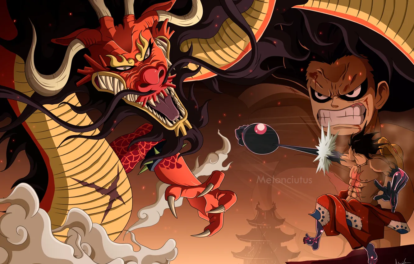 Фото обои дракон, аниме, парень, One Piece