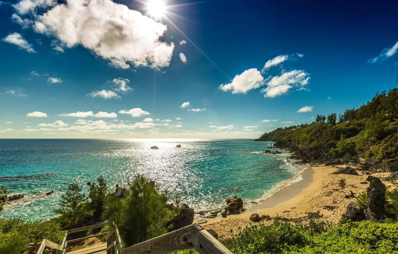 Фото обои солнце, облака, океан, побережье, Бермуды