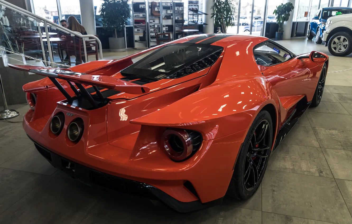 Фото обои оранжевый, Ford GT, спорткар, вид сзади, 2020 Ford GT