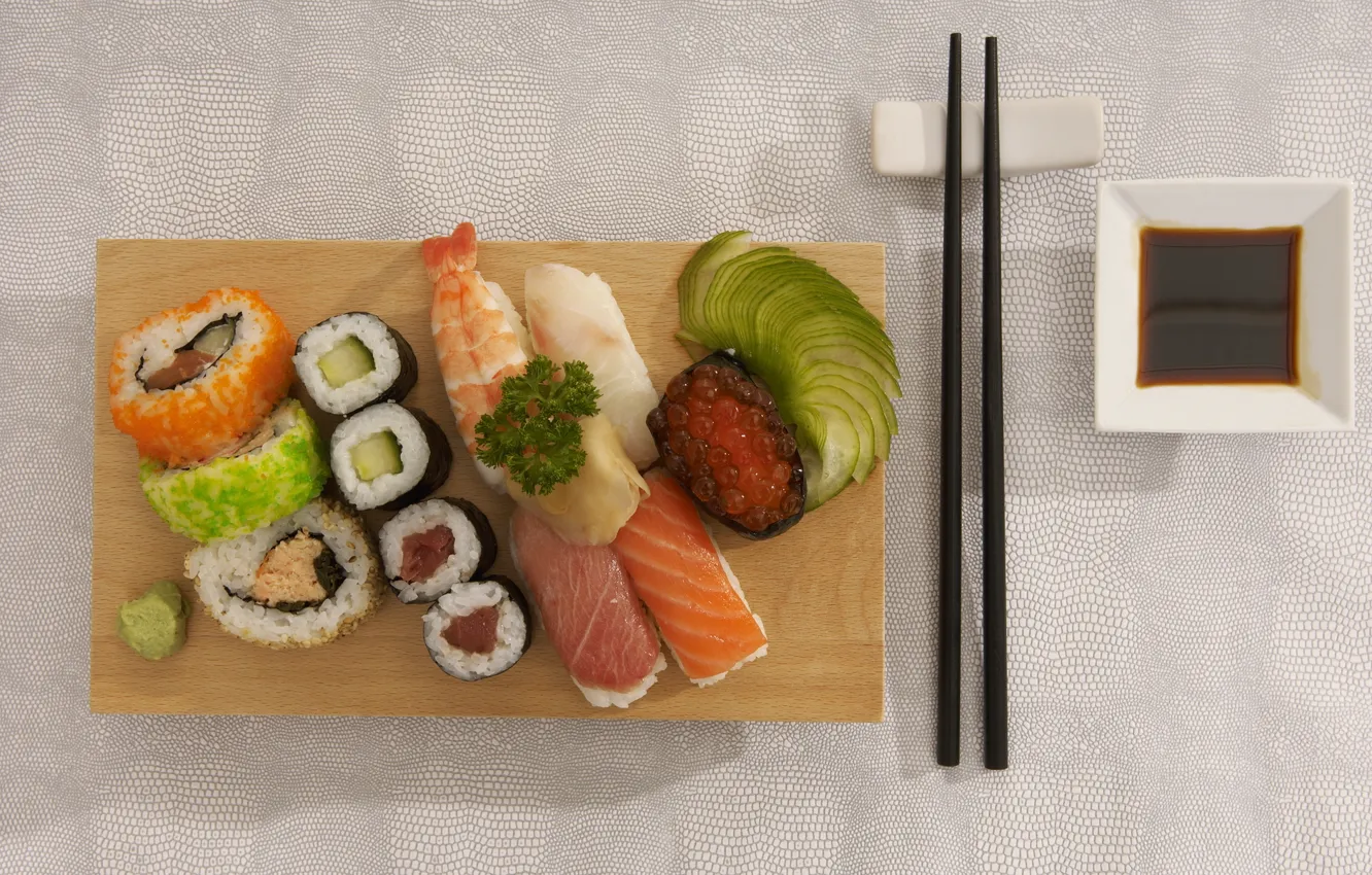 Фото обои еда, палочки, пища, вкусно, суши, роллы, морепродукты, японская кухня