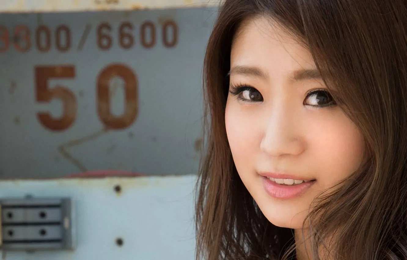 Фото обои girl, long hair, smile, beautiful, pretty, face, brunette, asian