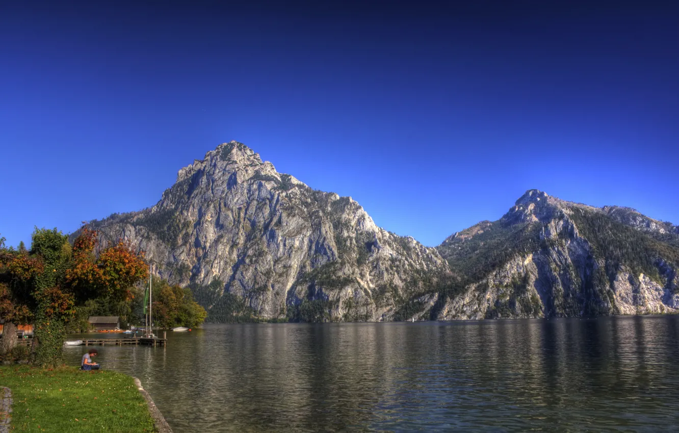 Фото обои небо, пейзаж, горы, природа, озеро, фото, Австрия, Traunkirchen