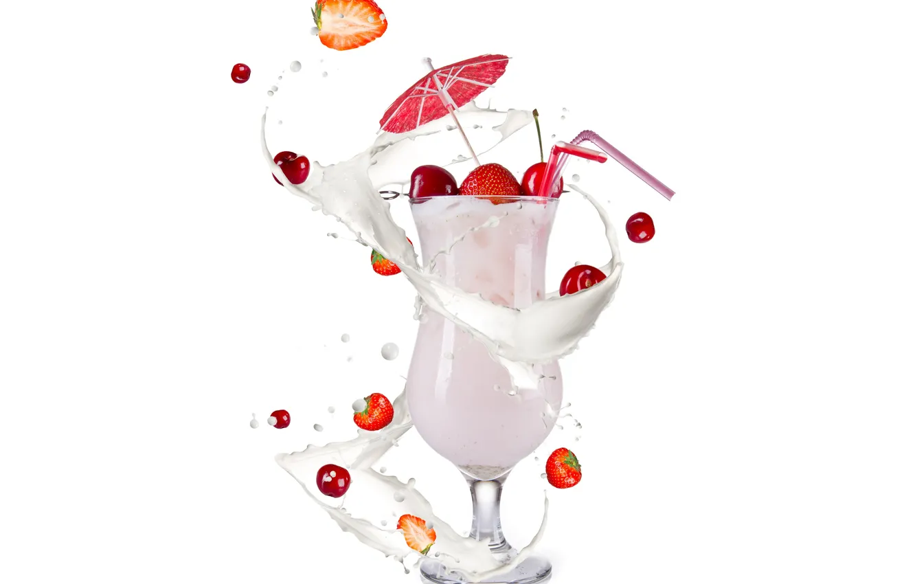 Фото обои лед, брызги, Коктейль, ice, фрукты и ягоды на белом фоне, fruit and berries on a …