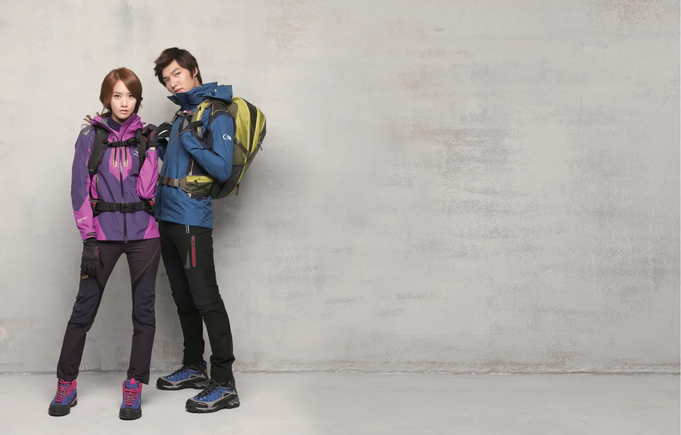 Фото обои актер, рюкзак, спортивная одежда, Yoona, Lee Min Ho