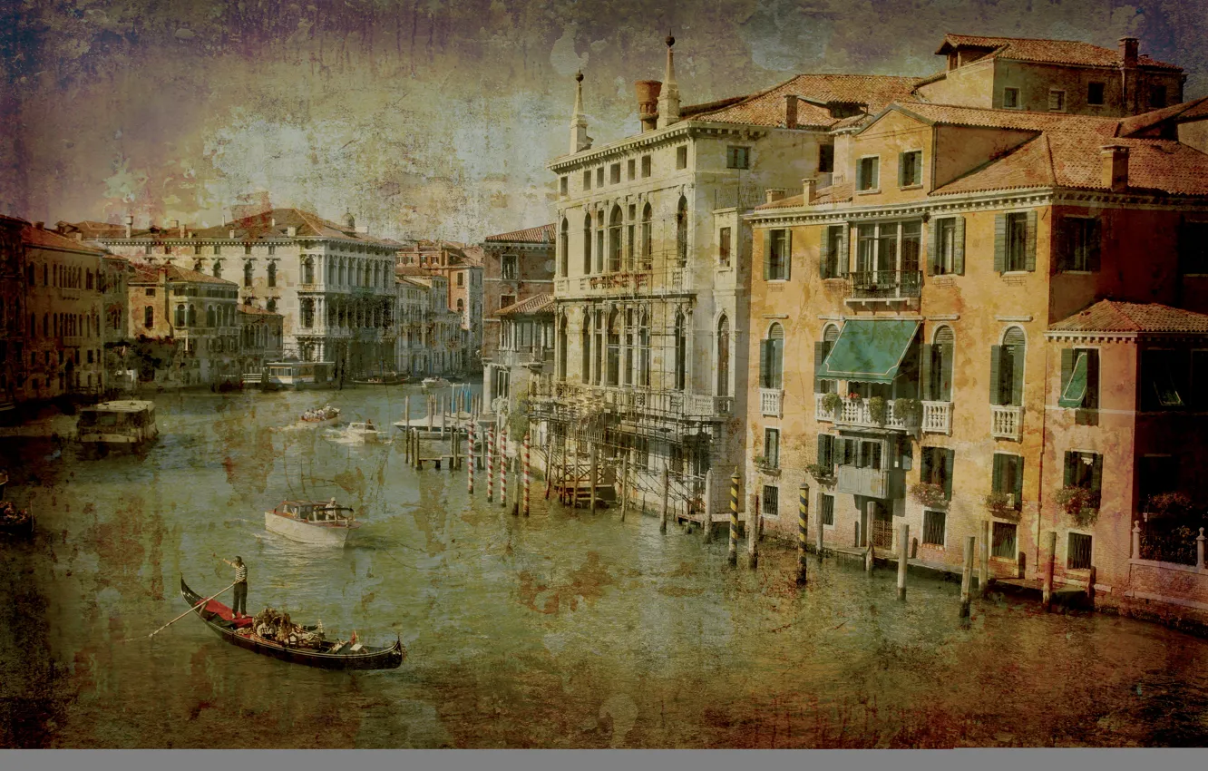 Фото обои город, дом, причал, Италия, Венеция, канал, дворец, гондола
