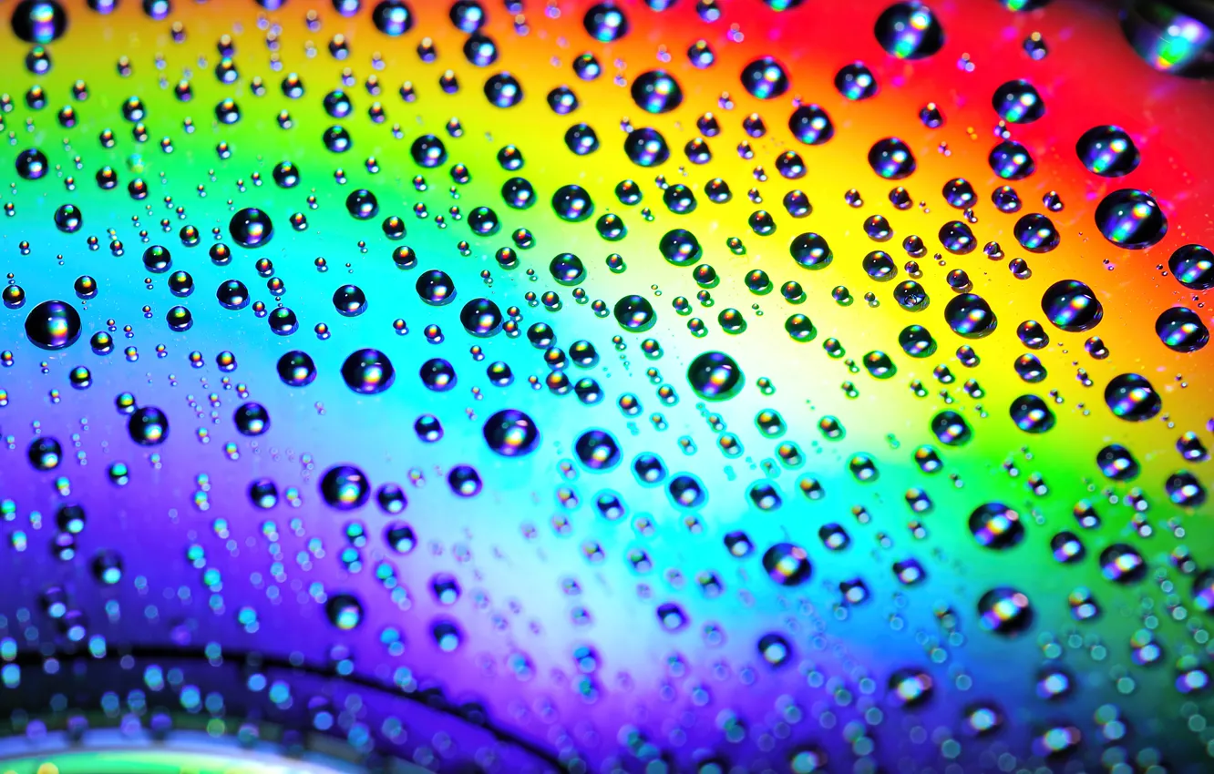 Фото обои colorful, rainbow, water, macro, drops, droplets