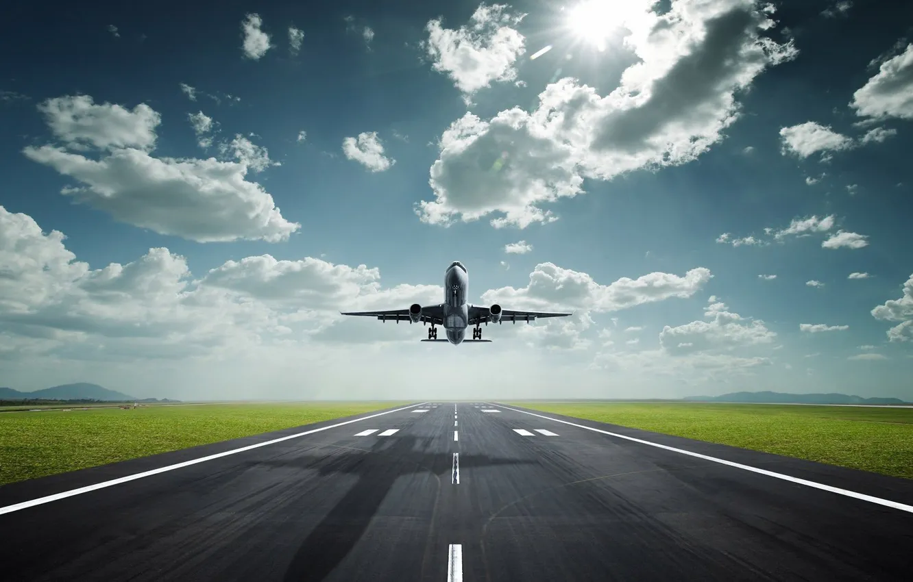 Фото обои sky, clouds, airplane, landing, aviation, passenger