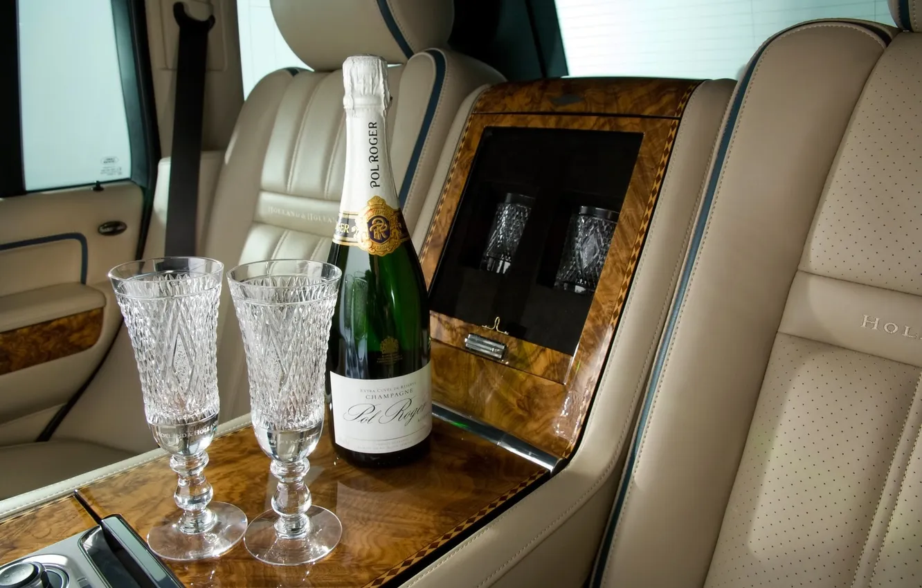 Фото обои бокалы, алкоголь, шампанское, салон, range rover, ренж ровер, ленд ровер, champagne
